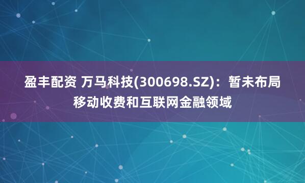 盈丰配资 万马科技(300698.SZ)：暂未布局移动收费和互联网金融领域